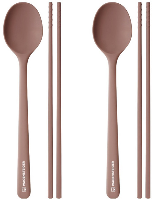 바겐슈타이거 엘로아 플래티넘 실리콘 수저 세트, 2세트, 숟가락 + 젓가락, 로즈핑크