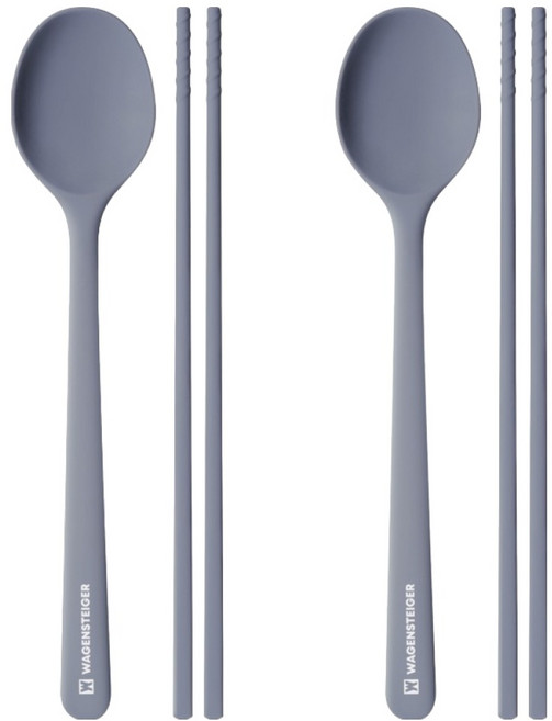 바겐슈타이거 엘로아 플래티넘 실리콘 수저 세트, 2세트, 숟가락 + 젓가락, 페일블루