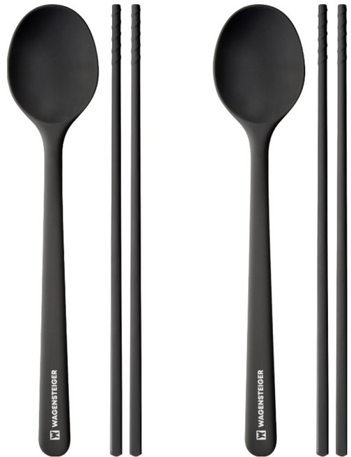 바겐슈타이거 엘로아 플래티넘 실리콘 수저 세트, 2세트, 숟가락 + 젓가락, 애쉬블랙
