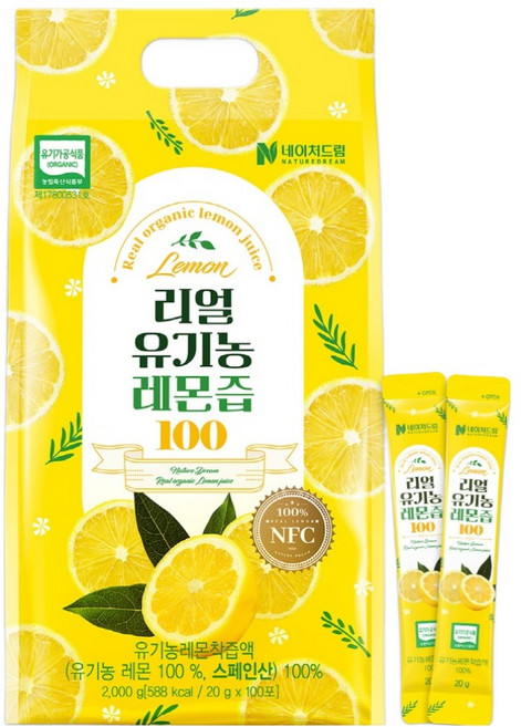 네이처드림 리얼 유기농 레몬즙 100, 20g, 100개