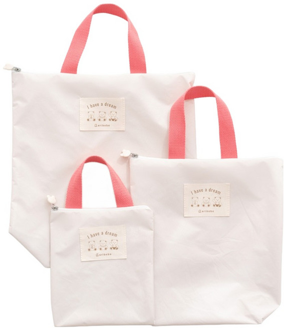 아리베베 방수 파우치 3종 세트, 핑크