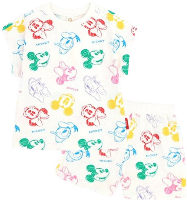 밀크마일 디즈니 미키마우스와 미니마우스 무지 개드로잉 상하의 세트