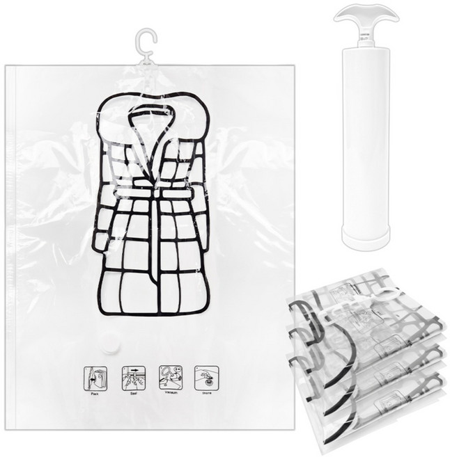 월드크린 옷걸이 의류 압축팩 4p + 전용펌프 세트, 1세트