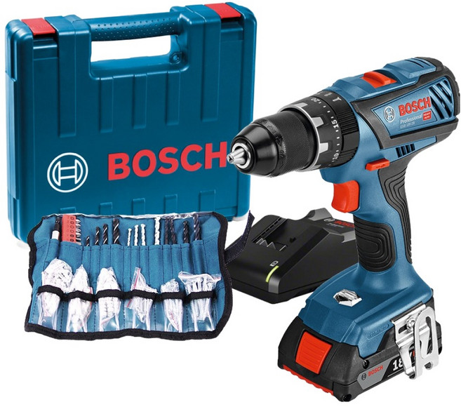 보쉬 충전 18V 임팩트 해머 전동드릴 + 2.0Ah배터리 + 악세사리 100p 세트 GSB18V-28, 1세트