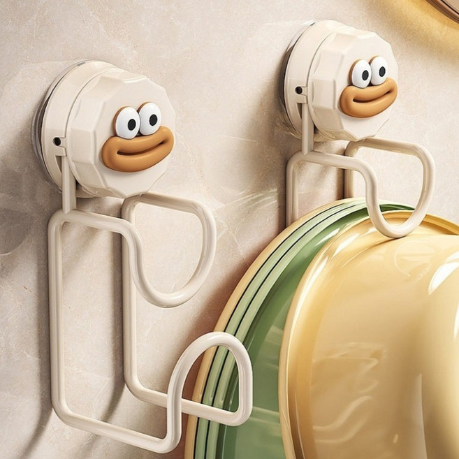 안이네 무타공 흡착식 세면대 대야 걸이 후크, 베이지, 2개