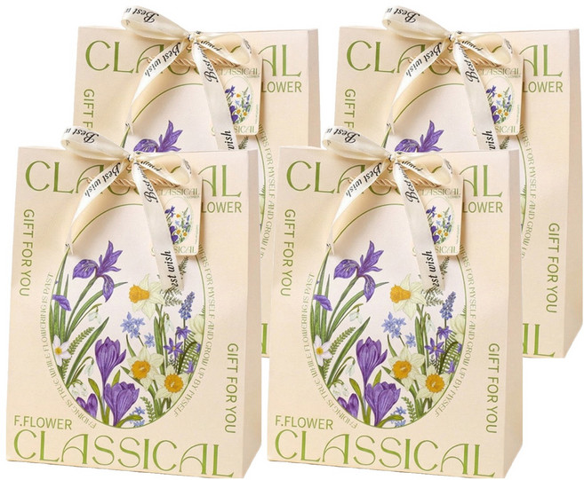 펜시픽 고급스러운 플라워 리본 쇼핑백 4p 세트, 클래시컬, 1세트