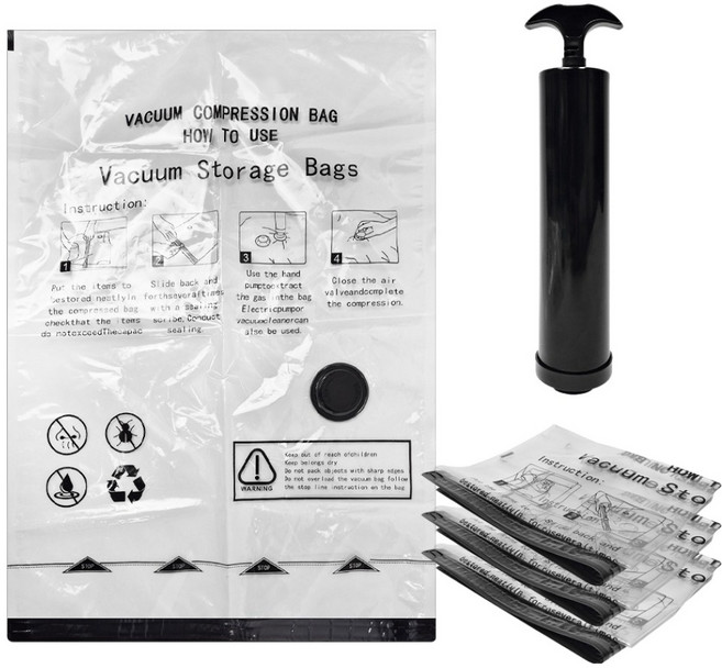 월드크린 이불 압축팩 블랙 4p + 전용펌프 세트, 1세트