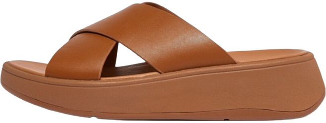 fitflop 女款 F-Mode 皮革厚底交叉拖鞋涼鞋, 棕褐色, 240