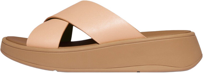 fitflop 女款 F-Mode 皮革厚底交叉拖鞋涼鞋, 米色, 230