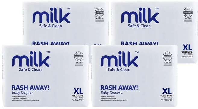MILK TM 鎖水芯牛奶尿布 黏貼型 15~22kg, 30片, 特大碼 (XL)