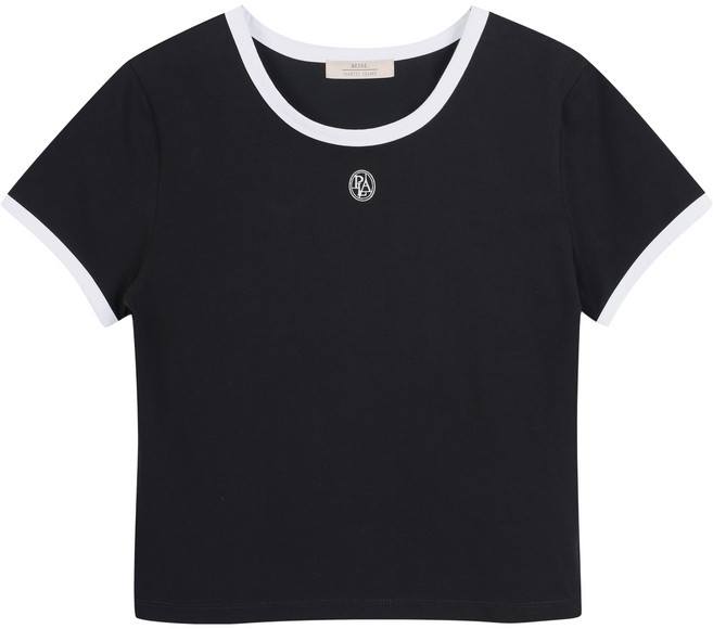 플라스틱아일랜드 여성용 라운드넥 배색 슬림 반팔 티셔츠 PR7CH305