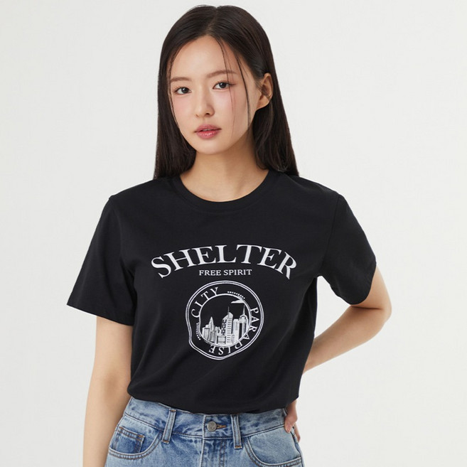 플라스틱아일랜드 여성용 실켓터치 시티 프린트 면 티셔츠 PR7CH361