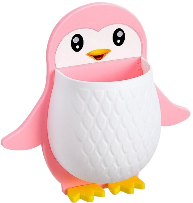 심플라이프 귀여운 펭귄 다용도 벽걸이 수납함, 핑크 + 화이트, 1개