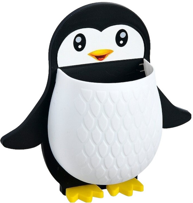 심플라이프 귀여운 펭귄 다용도 벽걸이 수납함, 블랙 + 화이트, 1개