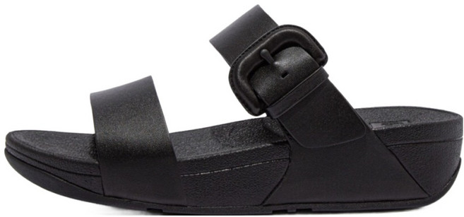 fitflop 女款 LULU 包覆式扣環低邊皮革拖鞋涼鞋, 黑色, 220