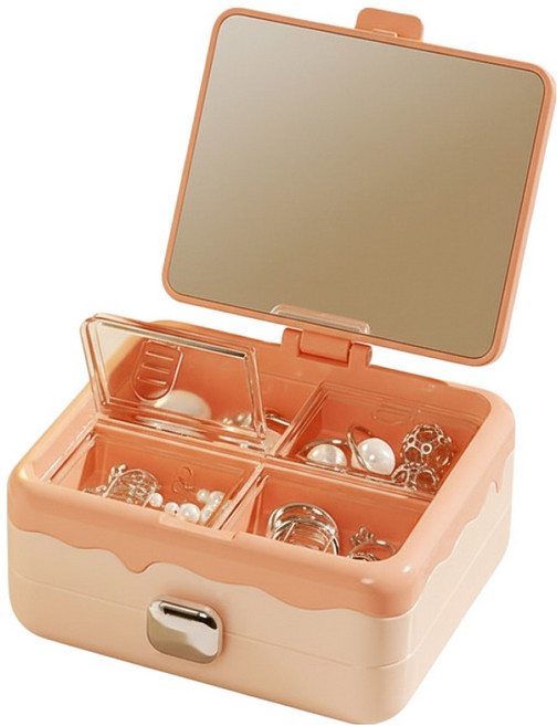 디노쇼핑 소형 악세사리 보석 심플 보관함 8 x 7 x 4.5 cm, 크림 파우더, 1개