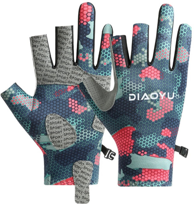 순잠 3손가락 오픈형 미끄럼 방지 낚시장갑 양손착용 세트, 그린, 1세트