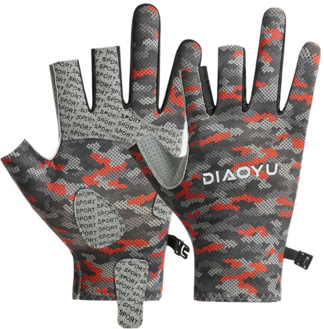 순잠 3손가락 오픈형 미끄럼 방지 낚시장갑 양손착용 세트, 레드, 1세트