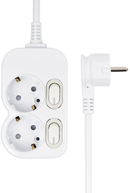 에코파워탭 개별절전 납작 멀티탭 2구, 화이트, 1개, 2m