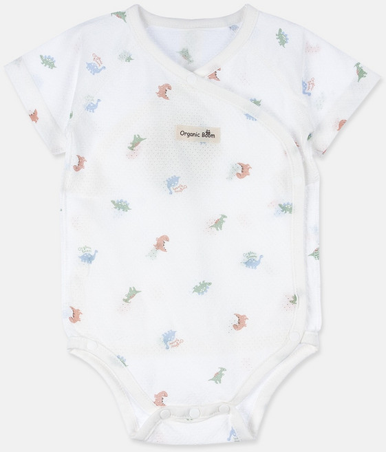 Organic Boom 新生兒用恐龍網眼按扣紗布短袖包屁衣