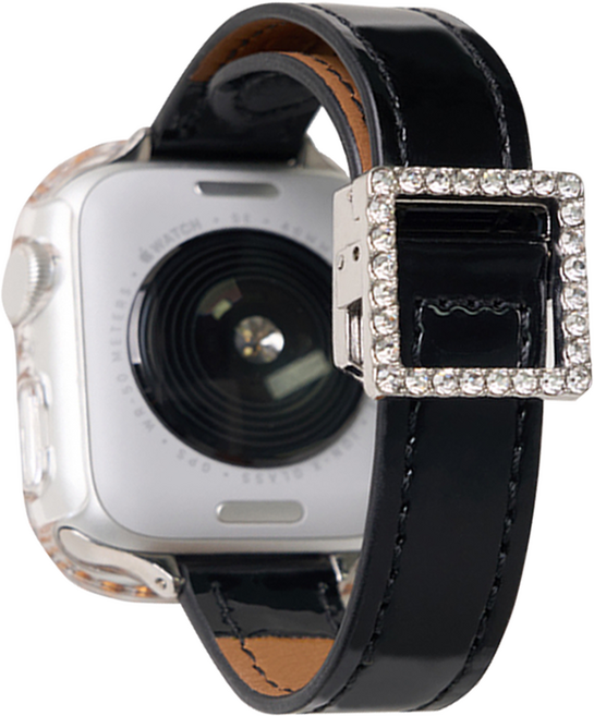 우먼스9999 큐빅 버클 스트랩, 에나멜블랙, 1개