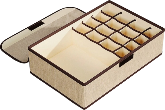 온라이프 칸막이 덮개형 속옷 양말 정리함 17칸, 카키, 1개