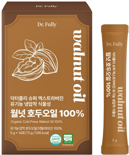 닥터풀리 슈퍼 엑스트라버진 유기농 냉압착 식물성 월넛 호두오일 14p, 1개, 70g