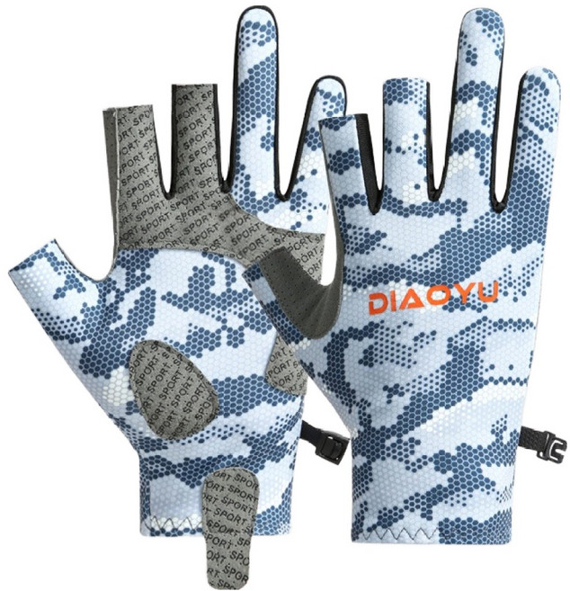 순잠 3손가락 오픈형 미끄럼 방지 낚시장갑 양손착용 세트, 블루, 1세트