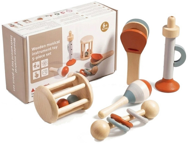 브레인키즐 원목 악기 장난감 5종 놀이세트, 혼합, 1세트