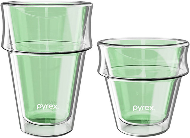 Corelle Brands 康寧餐具 PYREX 清透疊疊雙層玻璃杯 2件組 355ml + 255ml, 透明色, 1套