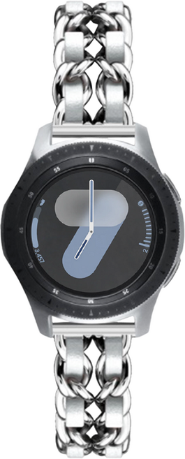 우먼스9999 갤럭시워치 호환 체인 클래식 스트랩 20mm, 실버 + 화이트, 1개