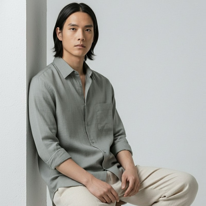 Raymon 男士法式亞麻長袖襯衫