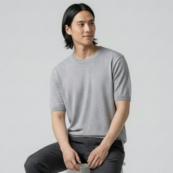 레이먼 남성용 러드 라운드넥 반팔 니트