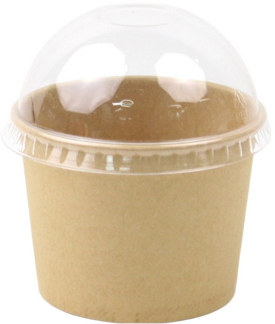 아이엔피 무지 젤라또 컵용기 크라프트 150ml x 100p + 돔형 무타공 뚜껑 100p 세트, 1세트