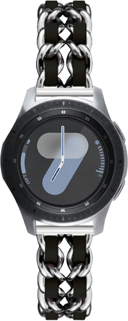 우먼스9999 갤럭시워치 호환 체인 클래식 스트랩 20mm, 실버 + 블랙, 1개