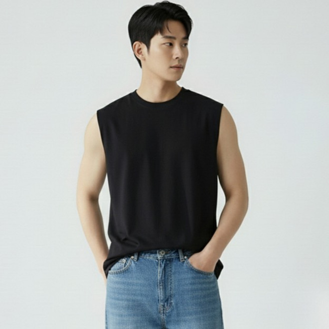 레이먼 남성용 민소매 옆트임 레이어드 티셔츠