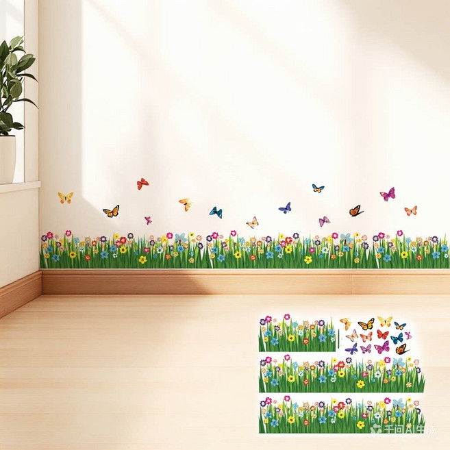 홍시마켓 홈 셀프 인테리어 포인트 스티커 5p, 나비 풀밭