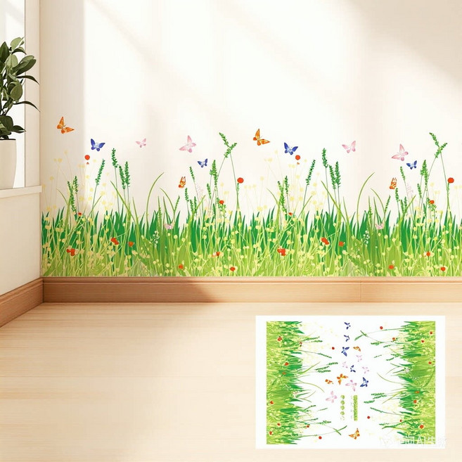 홍시마켓 홈 셀프 인테리어 포인트 스티커 2p, 나비 풀숲