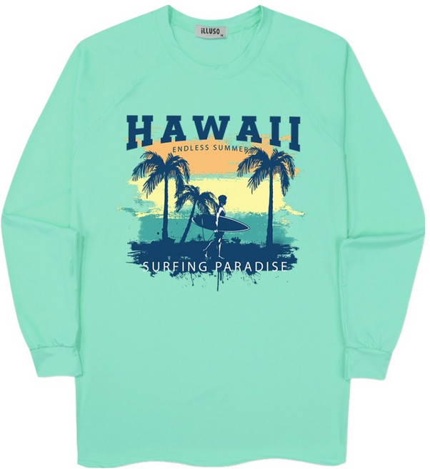일루소 하와이엔드리스 오버핏 래쉬가드 긴팔 티셔츠