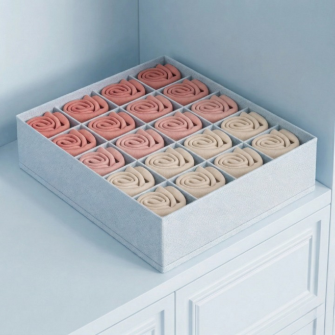 온 라이프 모란디 칼라 접이식 속옷 정리 수납함 20칸, 스카이 블루, 1개