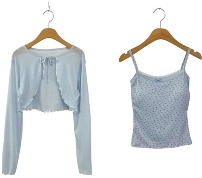 시크블랙 여성용 수초러 리본 플라워 나시 + 볼레로 니트 가디건 세트 cpcd3715k62