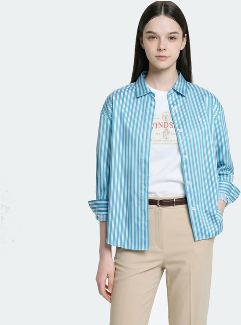 헤지스 여성용 아이코닉 루즈크랍 런던 스트라이프 셔츠