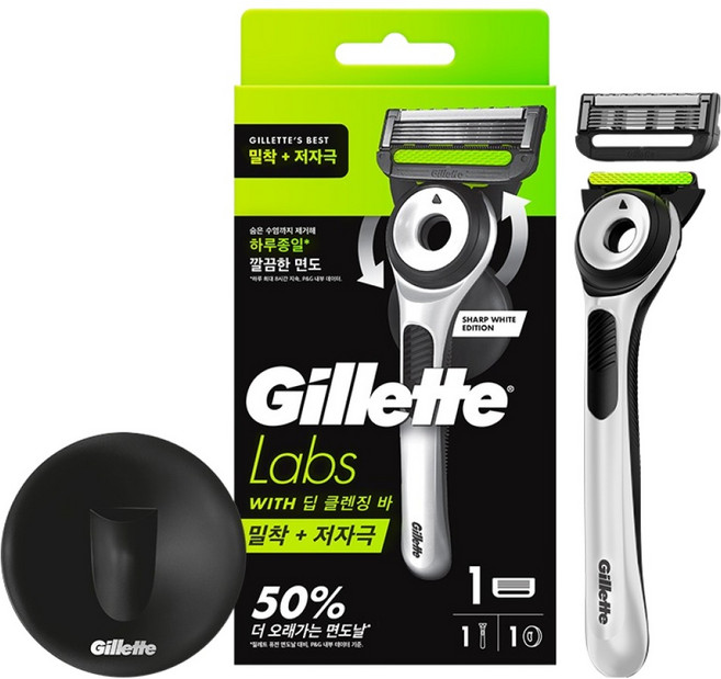 질레트랩스 면도 3종 세트, 화이트 핸들 + 면도날 + 행어, 1세트