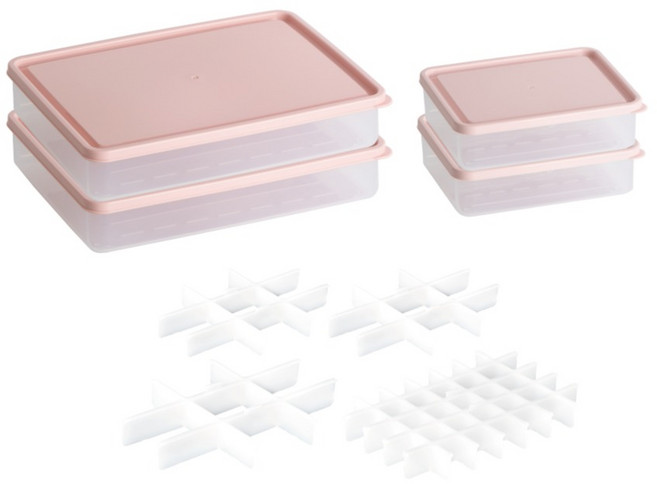 비트리 시즌2 부드럽게 휘어지는 냉동실 냉장고 정리용기 소분칸칸이 세트 핑크, 1세트