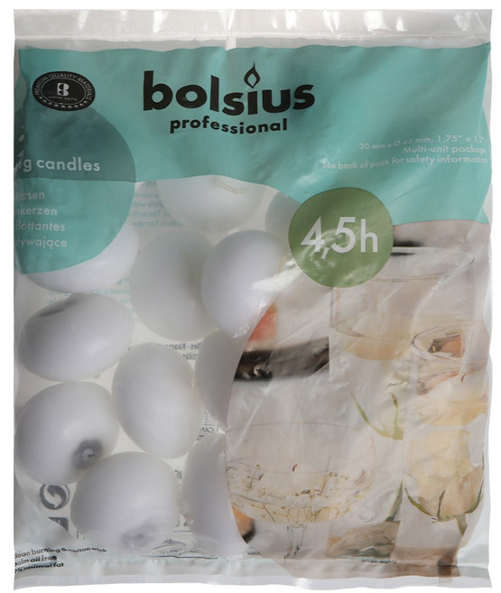 Bolsius 4 5小時燃燒 漂浮蠟燭 白色 20入