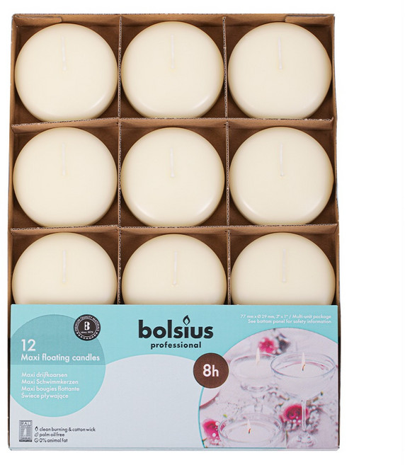 볼시어스 플로팅 캔들 12개 무향 8시간연소 미색, 96g