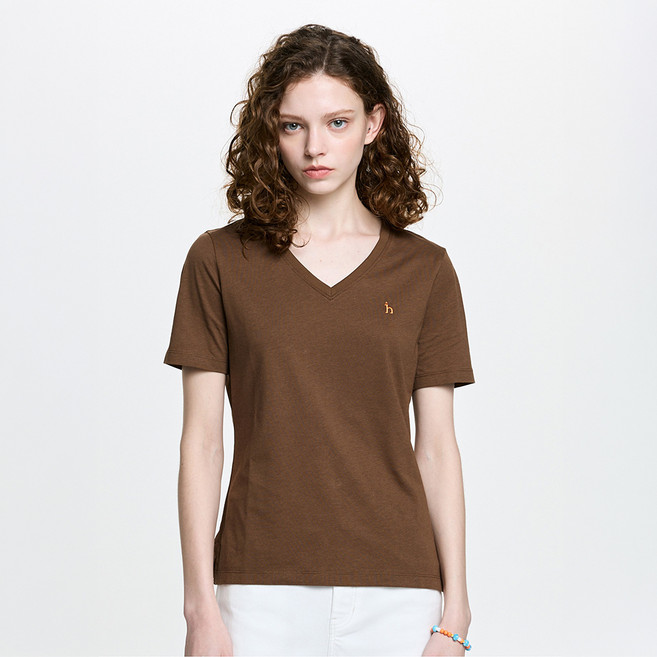 헤지스 여성용 아이코닉 브이넥 코튼모달 반팔 티셔츠