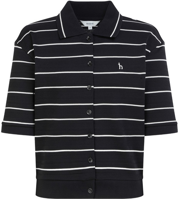 헤지스 여성용 도비조직 스트라이프 반팔 폴로 가디건