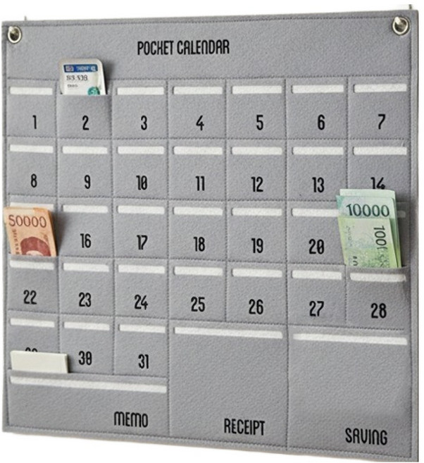 소유공간 포켓 한달 용돈 생활비 벽걸이 달력 S261-0290GR, 그레이, 1개