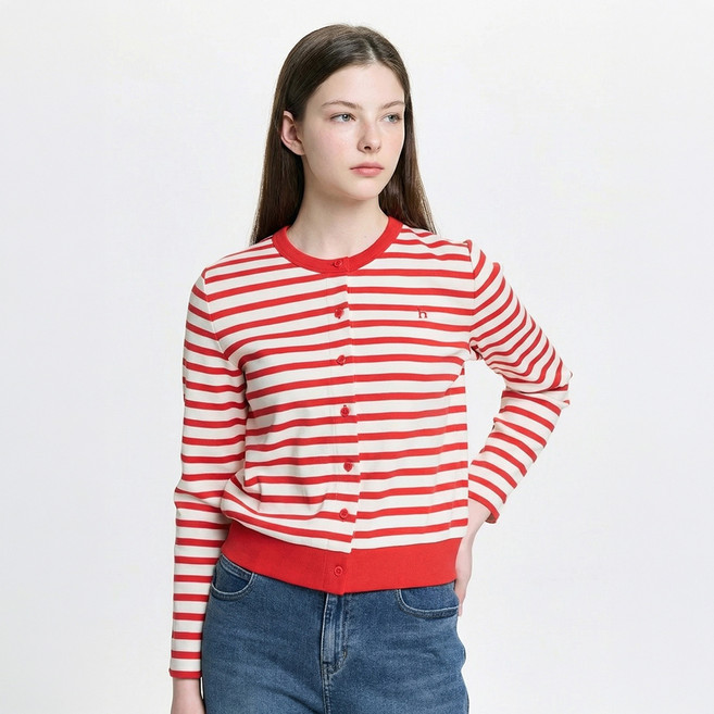 헤지스 여성용 스트라이프 면 가디건